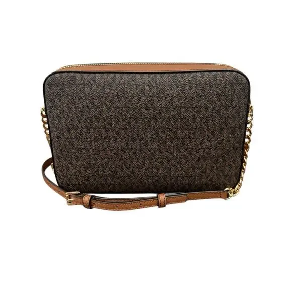 Michael Kors Jet Set Large Logo Crossbody Bag Brown MK Chain Strap - Picture 4 of 14